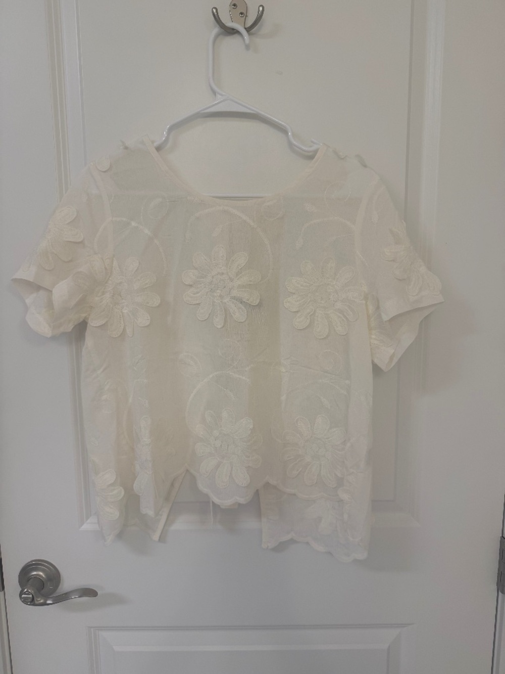 Easy Clothes Cream Floral Embroidered Sheer Top Size S Boho Cottagecore